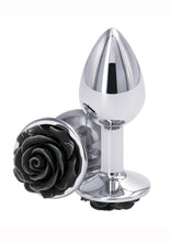 Load image into Gallery viewer, Rear Assets Rose Aluminum Anal Plug - Black/Metal/Silver - Small
