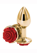 Load image into Gallery viewer, Rear Assets Rose Aluminum Anal Plug - Gold/Metal/Red - Small
