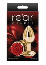 Load image into Gallery viewer, Rear Assets Rose Aluminum Anal Plug - Gold/Metal/Red - Small
