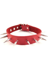 Load image into Gallery viewer, Rouge Adjustable Leather Spiked Collar - Red
