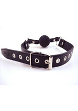 Load image into Gallery viewer, Rouge Fetish Play Leather Adjustable Ball Gag with Metal Accents - Black/Metal

