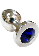 Load image into Gallery viewer, Rouge Smooth Stainless Steel Anal Plug - Blue/Blue Jewel - Medium
