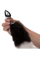 Load image into Gallery viewer, Running Wild Black and White Tail Faux Fur Tail and Metallic Anal Plug
