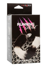 Load image into Gallery viewer, Running Wild Black and White Tail Faux Fur Tail and Metallic Anal Plug - Black/Metal/White
