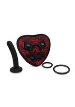 Load image into Gallery viewer, Secret Kisses Rosegasm Strap-On Harness with G-Spot Dildo and Blindfold - Black/Red
