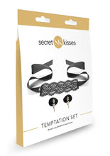 Load image into Gallery viewer, Secret Kisses Temptation Set Boudoir Lace Blindfold and Tassel Pasties - Black
