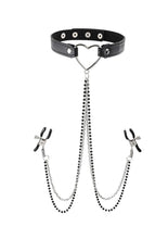 Load image into Gallery viewer, Sex and Mischief Amor Collar with Nipple Clamps - Black/Silver
