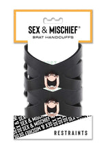 Load image into Gallery viewer, Sex and Mischief Brat Handcuffs - Black/Rose Gold
