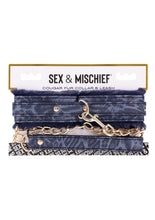 Load image into Gallery viewer, Sex and Mischief Cougar Fur Collar Andamp; Leash - Blue/Gold/Navy
