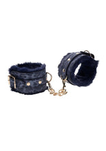 Load image into Gallery viewer, Sex and Mischief Cougar Fur Handcuffs - Blue/Gold/Navy
