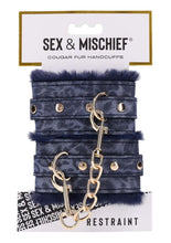 Load image into Gallery viewer, Sex and Mischief Cougar Fur Handcuffs - Blue/Gold/Navy

