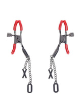 Load image into Gallery viewer, Sex and Mischief Ex's Andamp; Oh's Nipple Clamps - Black/Red
