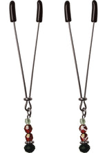 Load image into Gallery viewer, Sex and Mischief Ruby Black Adjustable Nipple Clips with Beads - Black/Red
