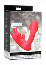Load image into Gallery viewer, Shegasm Butterfy Tease Rechargeable Silicone 10x Clitoral Suction Stimulator with Remote Control - Pink

