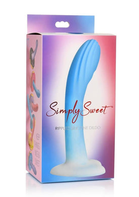 Simply Sweet Rippled Silicone Dildo - Blue/White