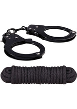 Load image into Gallery viewer, Sinful Metal Cuffs with Keys and Love Rope - Black/Metal
