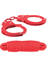Load image into Gallery viewer, Sinful Metal Cuffs with Keys and Love Rope - Metal/Red
