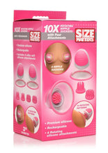 Load image into Gallery viewer, Size Matters 10x Rotating Silicone Nipple Suckers with 4 Attachments - Pink/White
