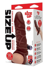 Load image into Gallery viewer, Size Up Silicone Vibrating Realistic Penis Extender with Ball Loop - Chocolate - 1in
