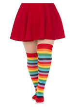 Load image into Gallery viewer, Spandex Acrylic Rainbow Striped Thigh Highs - 1x-2x
