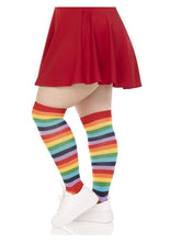 Load image into Gallery viewer, Spandex Acrylic Rainbow Striped Thigh Highs - 1x-2x - Multicolor

