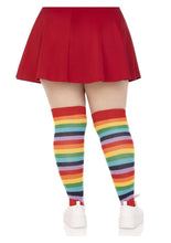 Load image into Gallery viewer, Spandex Acrylic Rainbow Striped Thigh Highs - 1x-2x

