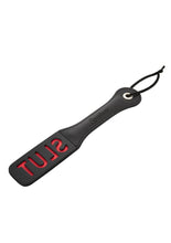Load image into Gallery viewer, Sportsheets Leather Slut Impression Paddle - Black - 12in
