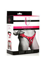Load image into Gallery viewer, Strap U Bodice Deluxe Leather Corset Harness - Metal/Pink

