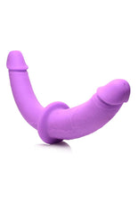Load image into Gallery viewer, Strap U Double Charmer Silicone Double Dildo with Harness - Purple
