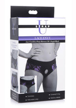 Load image into Gallery viewer, Strap U Lace Envy Lace Crotchless Panty Harness - Black/Purple - Medium/Small
