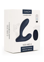 Load image into Gallery viewer, Svakom Vick Neo 2 App Compatible Rechargeable Silicone Warming Dual Stimulating Prostate Vibrator with Remote Control - Blue/Gold/Navy Blue
