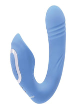 Load image into Gallery viewer, Tap and Thrust Rechargeable Silicone Vibrator with Clitoral Stimulation - Blue
