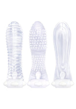Load image into Gallery viewer, The 9's - Vibrating Sextenders, 3-Pack, Nubbed, Contoured, Ribbed - Clear
