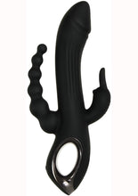 Load image into Gallery viewer, Trifecta Rechargeable Silicone Rabbit Vibrator - Black
