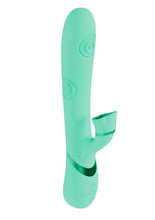Load image into Gallery viewer, Vive Fiore Silicone Rechargeable Triple Motor G-Spot Air Wave Vibrating and Tapping Flared Clit Stimulator - Green
