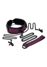 Load image into Gallery viewer, WhipSmart Dragon's Lair Collar, Leash and Nipple Clips - Black/Purple - Set
