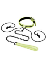 Load image into Gallery viewer, WhipSmart Glow In The Dark Collar with Nipple Clips and Leash - Glow In The Dark/Green
