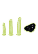 Load image into Gallery viewer, WhipSmart Glow In The Dark Pegging Kit with 6in, 8in and 9in Silicone Dildos - Glow In The Dark/Green - 4 Piece
