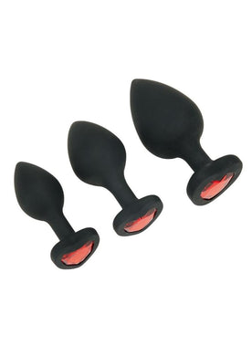 WhipSmart Heartbreaker Jeweled Silicone Anal - Black/Red - 3 Piece/Set