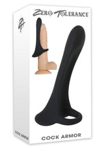 Load image into Gallery viewer, Zero Tolerance Cock Armor Rechargeable Silicone Vibrating Cock Ring with Long Bullet - Black
