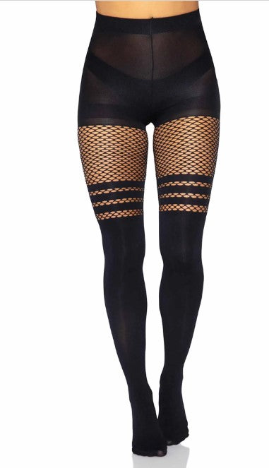 Ada Tights with Fishnet Accent - O/S (Black)