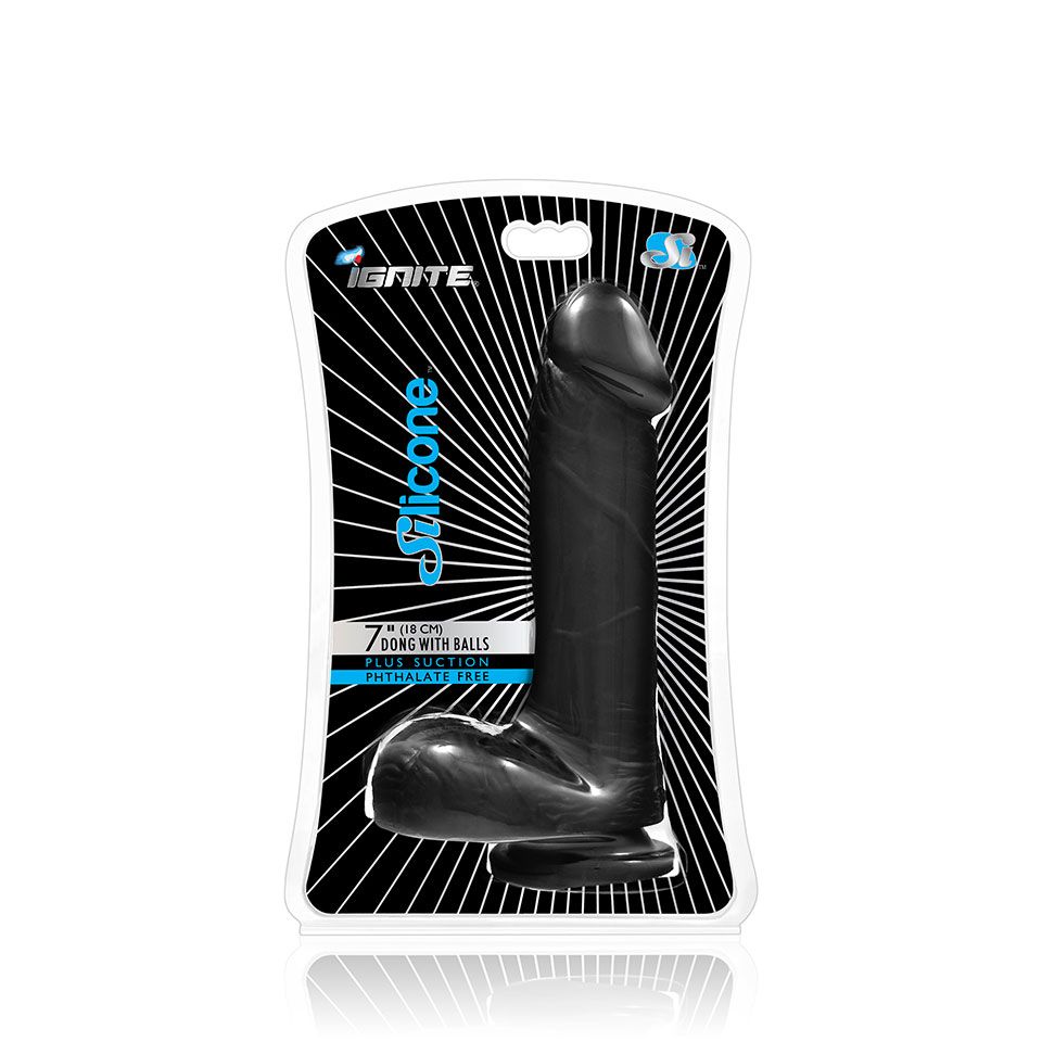 Dong with Balls Silicone - 7 inch (Black)