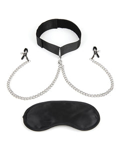 Lux Fetish Collar & Nipple Clamps with Clamps