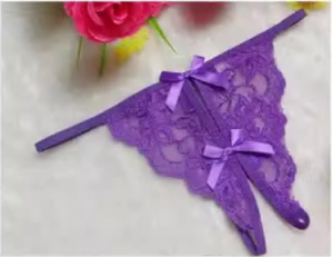 Panties Crotchless Lace & Bows (Purple)