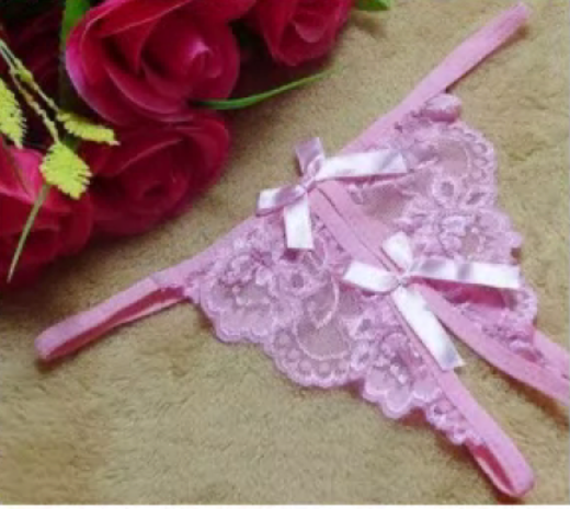 Panties Crotchless Lace & Bows (Pink)