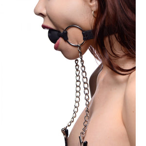 Hinder Breathable Ball Gag with Nipple Clamps