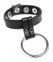 Load image into Gallery viewer, Leather and Steel Cock and Ball Ring (Black)
