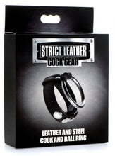 Load image into Gallery viewer, Leather and Steel Cock and Ball Ring (Black)
