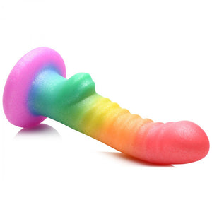 Ribbed Rainbow Silicone Dildo - 7 inch (Rainbow)