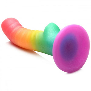 Ribbed Rainbow Silicone Dildo - 7 inch (Rainbow)
